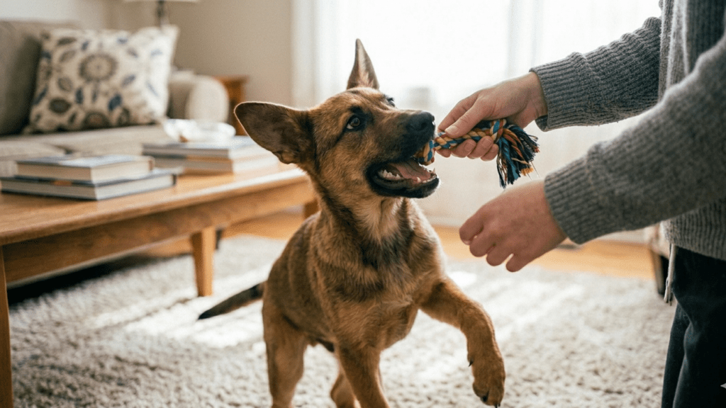 How to stop a puppy from biting when excited with a toy redirection technique