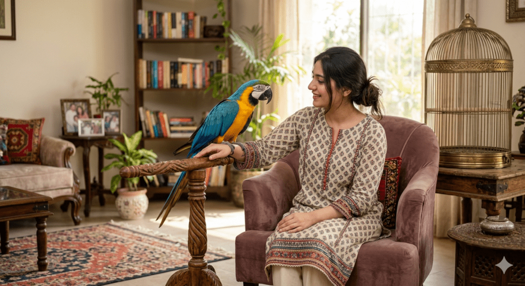 a blue-and-gold macaw parrot
