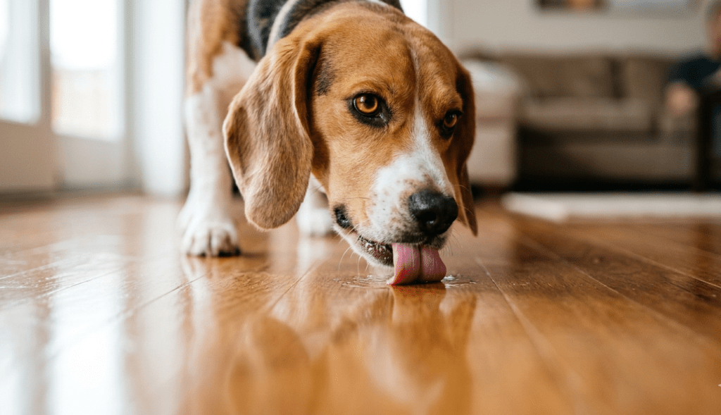 dog licking floor obsessively