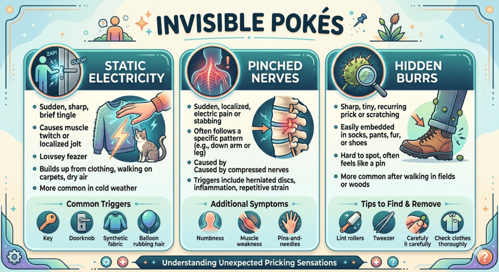 Infographic titled "Invisible Pokes" explaining sudden sharp sensations.