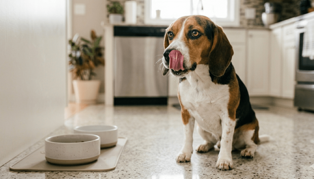 dog licking air after eating
